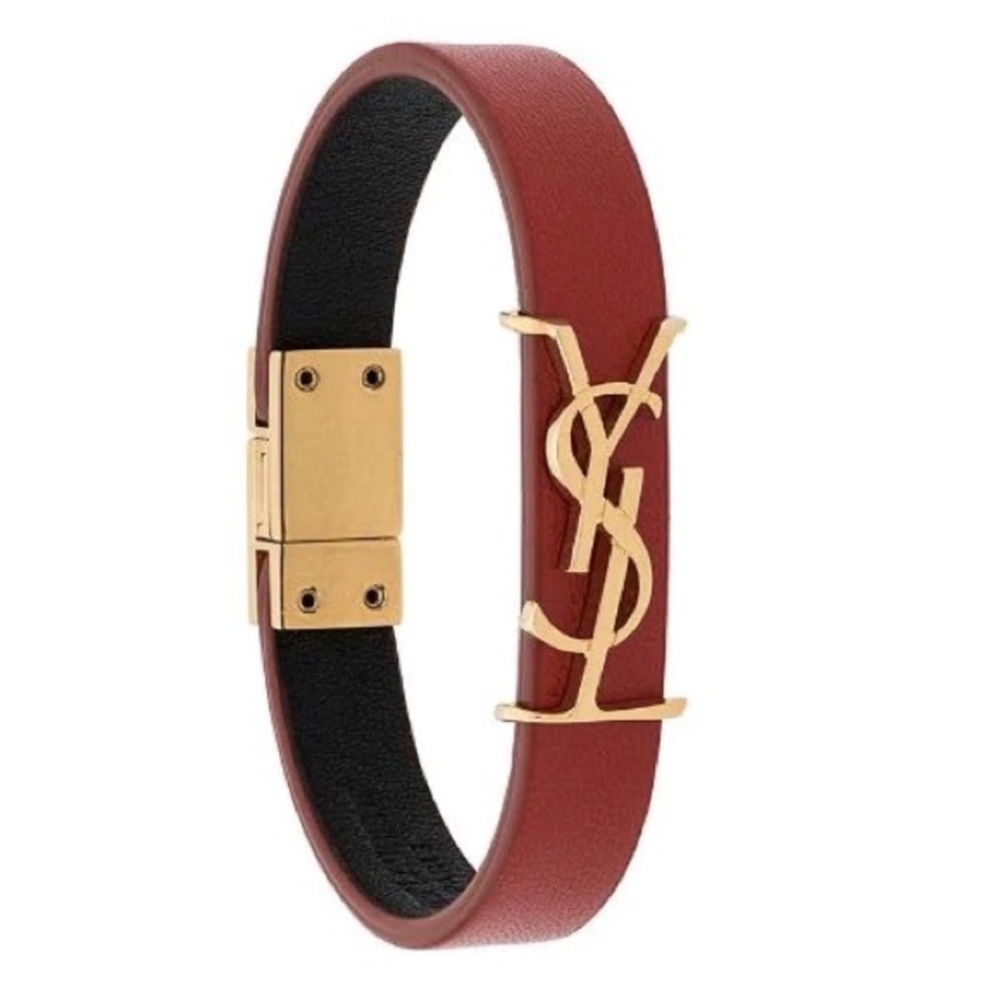 NWT Saint Laurent Gold Tone Red Leather Bracalet - Picture 5 of 14